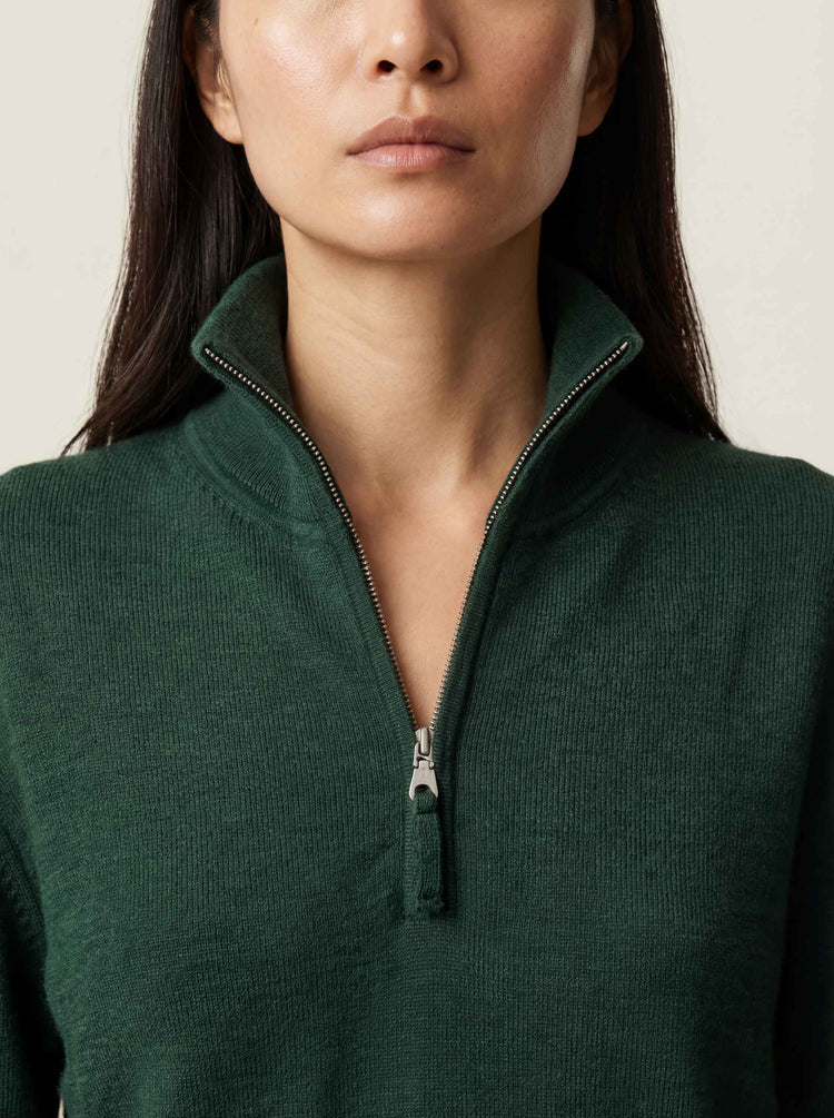 The Knitted Quarter Zip Jumper Emerald Green Image